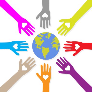 Diversity multi coloColorful diverse arms protecting nature globe earth signifying group teamwork vector illustration isolated on white backgroundr hands circle clipart