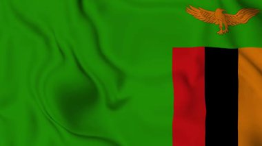 Zambiya 'nın ulusal bayrağı, Zambiya' nın sallanan gerçekçi bayrağı, dikdörtgen döngü animasyonu 4K görüntü
