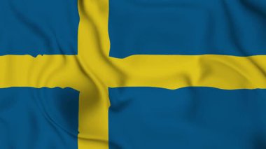 İsveç 'in ulusal bayrağı, İsveç' in gerçekçi bayrağını sallıyor, dikişsiz döngü animasyon 4K görüntü