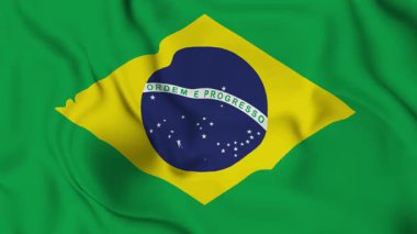 Brezilya 'nın ulusal bayrağı, dalgalanan gerçekçi bayraklar dikişsiz döngü animasyon 4k görüntü