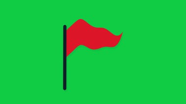 Yeşil ekran arkaplanındaki basit kırmızı korsan bayrağı grafik animasyonu, 4k görüntü