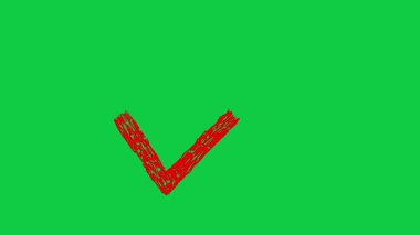 El çizimi çizimi çizim işareti, el yapımı fırça efektli gerçek ya da yanlış işaretler yeşil ekran arka planında grafik animasyonu, 4k görüntü