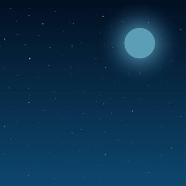 Dolunay ve yıldız vektör illüstrasyonlu karanlık gece gökyüzü karikatürü
