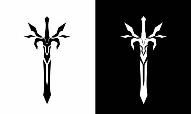 Siyah ve beyaz kılıç sembollerinin resimleme vektör grafikleri logo şablonu