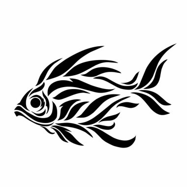 Beyaz arka planda kabile sanat tasarımı balık dövmesi çizimleri