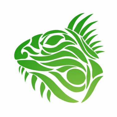 Kabile sanat tasarımının çizim vektörü soyut baş iguana yeşil rengi