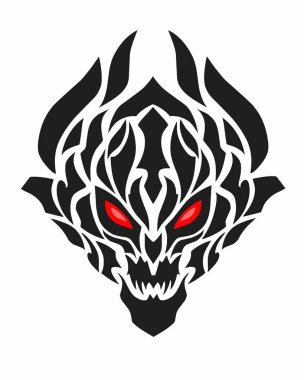 Kabile sanat tasarımının çizim vektörü soyut yüz kırmızı gözlü şeytan.