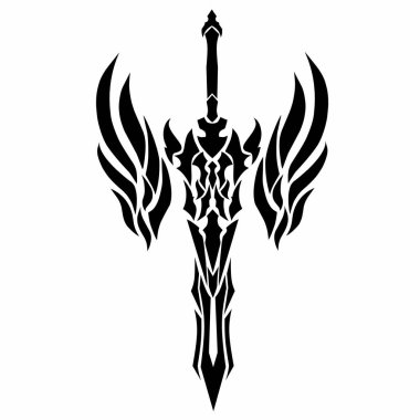 Bir çift kanatlı kabile sanat tasarımı dövme kılıcının vektör grafik çizimi