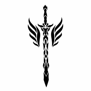 Bir çift kanatlı kabile sanat tasarımı dövme kılıcının vektör grafik çizimi