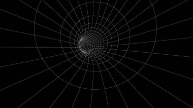 Frame cyber futuristic speed tunnel. Sci-fi black wormhole. Abstract 3D wireframe portal with connections lines and dots. Data flow. Technology grid funnel. 3d rendering.