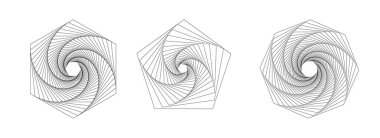 Vector set spirograph figures. White abstract tunnel. Wireframe twisted spirals. Sacred geometry with lines in the form hexagon, pentagon, octagon.