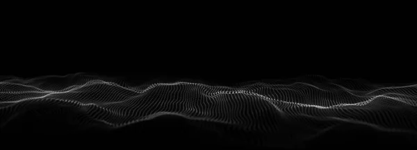 Black wave with motion dots. Abstract digital background. Concept connection big data. Futuristic technology backdrop. 3D rendering.