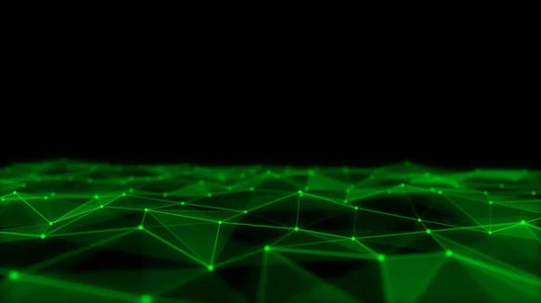 Leuchtend Grüne Welle Mit Bewegungspunkten Und Linien Abstrakter Digitaler Hintergrund — Stockfoto