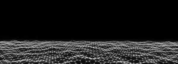 Glühend Schwarze Sechseckwelle Mit Bewegungspunkten Und Linien Abstrakter Digitaler Hintergrund — Stockfoto
