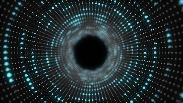 网络未来主义速度隧道 科幻色彩的虫洞 带有连接线和点的3D线框门户 数据流 技术网格漏斗 3D渲染 — 图库照片