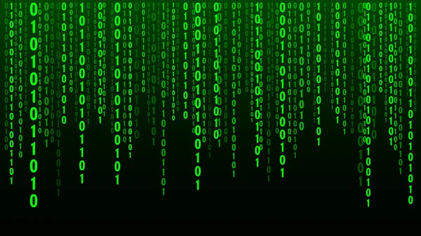 技術マトリックスの背景 画面上の落下番号とサイバーセキュリティ ベクトルグリーンのバイナリコード デジタルシステムだ デコーディングデータ ハッキングされた概念 — ストックベクタ