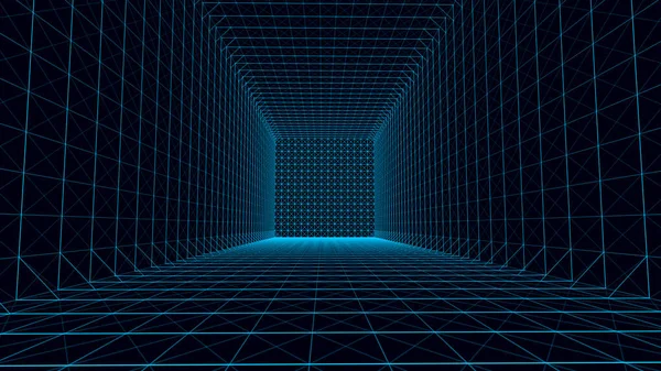 Prázdná Drátěná Místnost Virtuální Povrch Kyberprostoru Mřížkou Futuristická Modrá Digitální — Stockový vektor