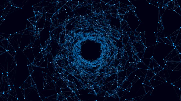 Vektorový Futuristický Rychlostní Tunel Modrá Červí Díra Sci Abstraktní Drátový — Stockový vektor