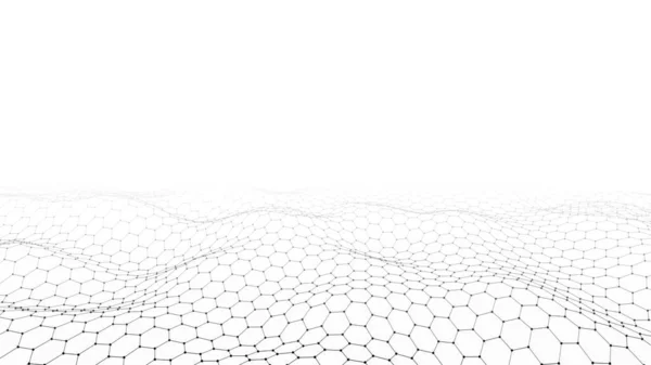 Vektor Glödande Vit Hexagon Våg Med Rörelse Prickar Och Linjer — Stock vektor