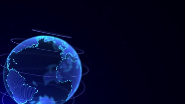 Abstract Blauwe Sci Planeet Aarde Met Deeltjes Lijnen Technologische Netwerkverbinding — Stockvideo
