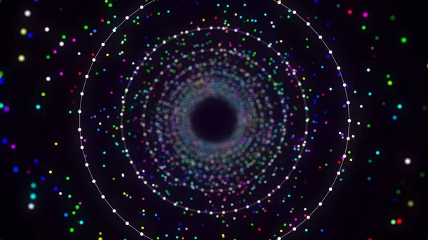 网络未来主义速度隧道 科幻色彩的虫洞 带有连接线和点的3D线框门户 数据流 技术网格漏斗 3D渲染 — 图库照片