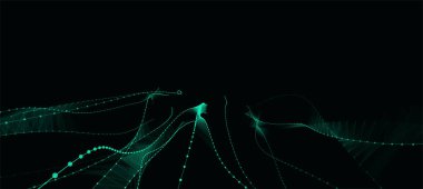 Yeşil nokta ve çizgilerle hareket eden soyut DNA dalgası. Ağ bağlantı sistemi verisini kavra. Müzik arka planı. Genetik biyoteknoloji ve yapay zeka..