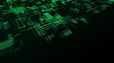 Hareket eden parçacıkları olan soyut dijital siber uzay vektörü. Siber güvenlik veritabanı. Matris teknolojisi şifre çözücüsü. Yeşil noktalı ileri teknoloji geçmişi var. Yüksek hız büyük veri.
