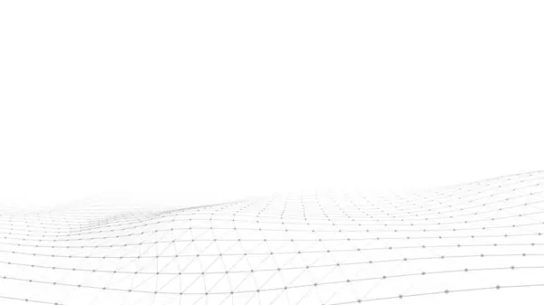 Vektor Weiße Welle Mit Bewegungspunkten Und Linien Abstrakter Digitaler Hintergrund — Stockvektor