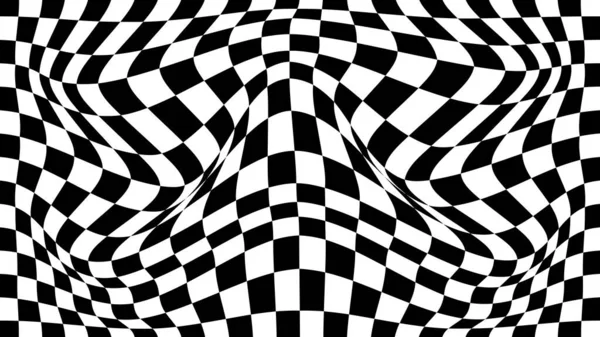Siyah Beyaz Küplü Optik Illüzyonlu Vektör Dalgası Soyut Geometrik Satranç — Stok Vektör