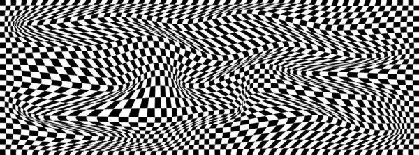 Vectorgolf Met Optische Illusie Met Zwart Witte Blokjes Abstract Geometrisch — Stockvector