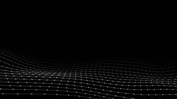 Vector Black Wave Motion Dots Abstract Digital Background Concept Connection — Stok Vektör
