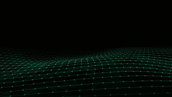 Vektorgrüne Welle Mit Bewegungspunkten Und Linien Abstrakter Digitaler Hintergrund Konzepte — Stockvektor