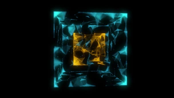Cores Abstratas Cubo Sci Com Partículas Linha Com Indicadores Digitais — Vídeo de Stock