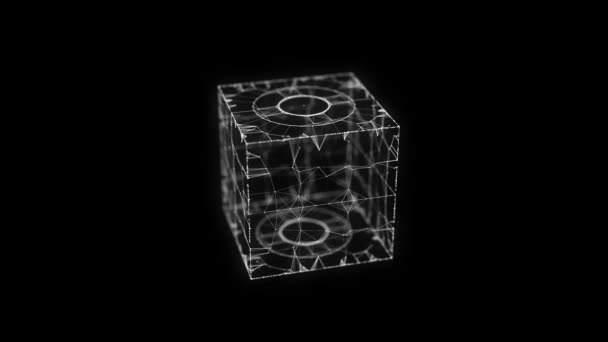 Cubo Sci Nero Astratto Con Particella Linea Con Indicatori Digitali — Video Stock