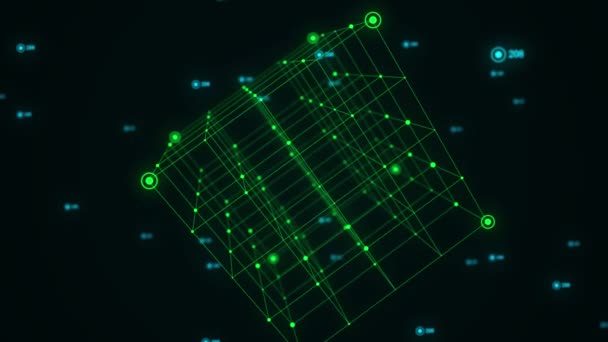 Абстрактно Зеленый Скай Куб Фаблетом Линия Цифровыми Индикаторами Подключение Технологической — стоковое видео