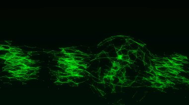 Küresel ağ bağlantıları olan soyut yeşil bilim-kurgu küresi. Fütürist illüstrasyon. Teknoloji ağı bağlantısı. Küresel dijital bağlantılar ai. Teknoloji sanal siber dinamiği. 3B görüntüleme.