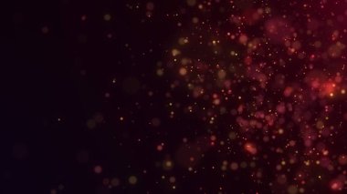 Soyut uzay tozu. Ateşli arka planda sihirli kar. Bokeh etkisindeki toz parçacıkları. Uçan ışıltılı noktalar sonsuzlukta. Gökteki yıldız düşüşü. 3d oluşturma.
