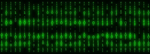 テクノロジーマトリックスの背景 スクリーンに青い数字が落ちるサイバーセキュリティ グリーンバイナリコード デジタルシステム デコードデータ ハッキングされた概念 3Dレンダリング — ストック写真