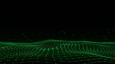 Hareket noktalı yeşil dalga vektörü. Soyut dijital arkaplan. Bağlantı bilgilerini algıla. Fütürist teknoloji arkaplanı.