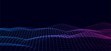 Vector glowing colorful wave with motion dots. Abstract digital background. Concept connection big data. Futuristic technology backdrop.