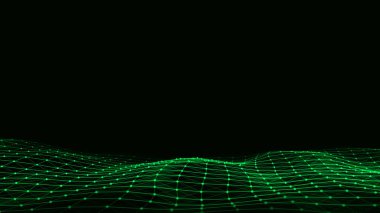 Hareket noktaları ve çizgileri olan yeşil dalga vektörü. Soyut dijital arkaplan. Bağlantı bilgilerini algıla. Fütürist teknoloji arkaplanı.