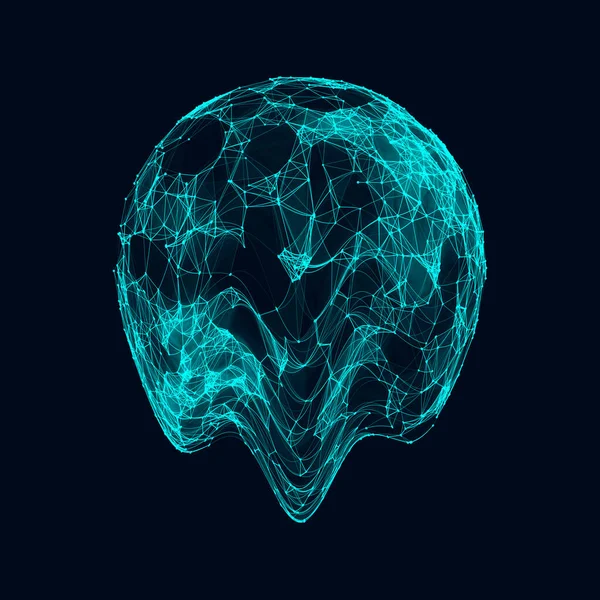 抽象的な青いSfグリッチ球体と粒子と線 世界の技術ネットワーク接続 未来ベクトルイラスト グローバル デジタル コネクション 3Dワイヤーフレーム幾何学球 — ストックベクタ