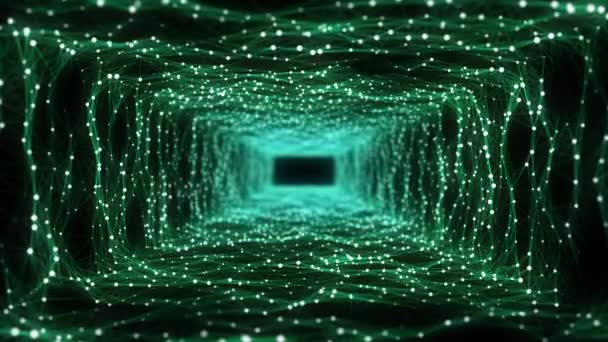 Cyber Futuristický Rychlostní Tunel Sci Zelená Červí Díra Abstraktní Drátový — Stock video