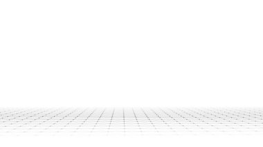 Soyut teknoloji perspektif ızgarası. Beyaz zemin üzerinde siyah çizgiler olan detaylı bir kablo manzarası. Ağ ile dijital uzay. 3d oluşturma.