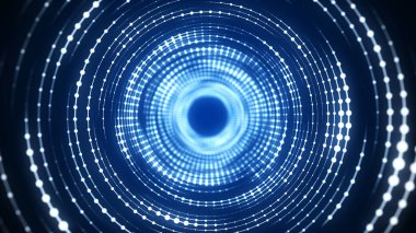 Siber gelecekçi hız tüneli. Bilim kurgu renkleri solucan deliği. Noktaları ve bağlantıları olan üç boyutlu bir kablo portalı. Veri akışı. Teknoloji şebekesi hunisi. 3d oluşturma.