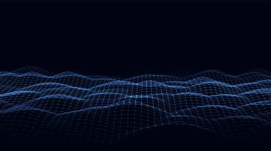 Hareket noktalı parlak mavi dalga vektörü. Soyut dijital arkaplan. Bağlantı bilgilerini algıla. Fütürist teknoloji arkaplanı.