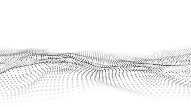 Hareket noktalı beyaz dalga. Soyut dijital arkaplan. Bağlantı bilgilerini algıla. Fütürist teknoloji arkaplanı.