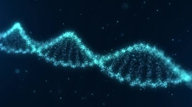 Mavi noktalı ve çizgili soyut DNA dalgası. Ağ bağlantı sistemi verisini kavra. Müzik arka planı. Genetik biyoteknoloji ve yapay zeka. 3B görüntüleme.