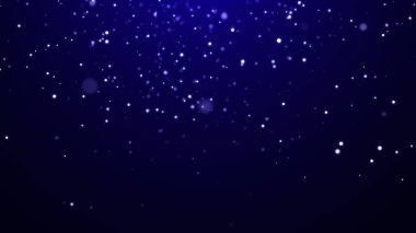 Soyut uzay tozu. Mavi arka planda sihirli kar. Bokeh etkisindeki toz parçacıkları. Uçan ışıltılı noktalar sonsuzlukta. Gökteki yıldız düşüşü. 3d oluşturma.
