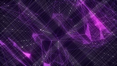 Parçacık ve dijital göstergelerle soyut pembe bilim kurgu küpü. Dünya üzerindeki teknoloji ağı bağlantısı. Küresel dijital bağlantılar ai. Kablo çerçeveli küp. Engelleme zinciri şifrelemesi. 3B görüntüleme.